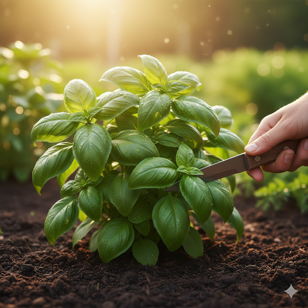 Illustration of fresh basil leaves