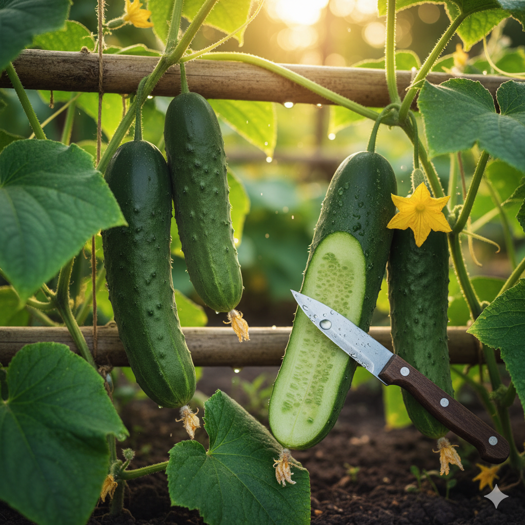 Illustration of a sliced cucumber